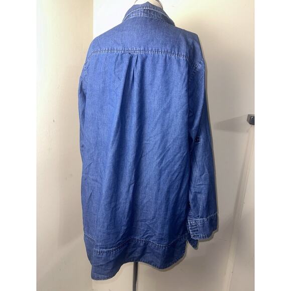 Workshop Women's Shirt Dress Blue Denim Chambray Long Sleeve Pocket Plus Sz 0X - Picture 6 of 10